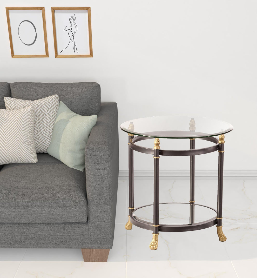 21" Gray Glass And Iron Round Mirrored End Table By Homeroots | End Tables | Modishstore - 5