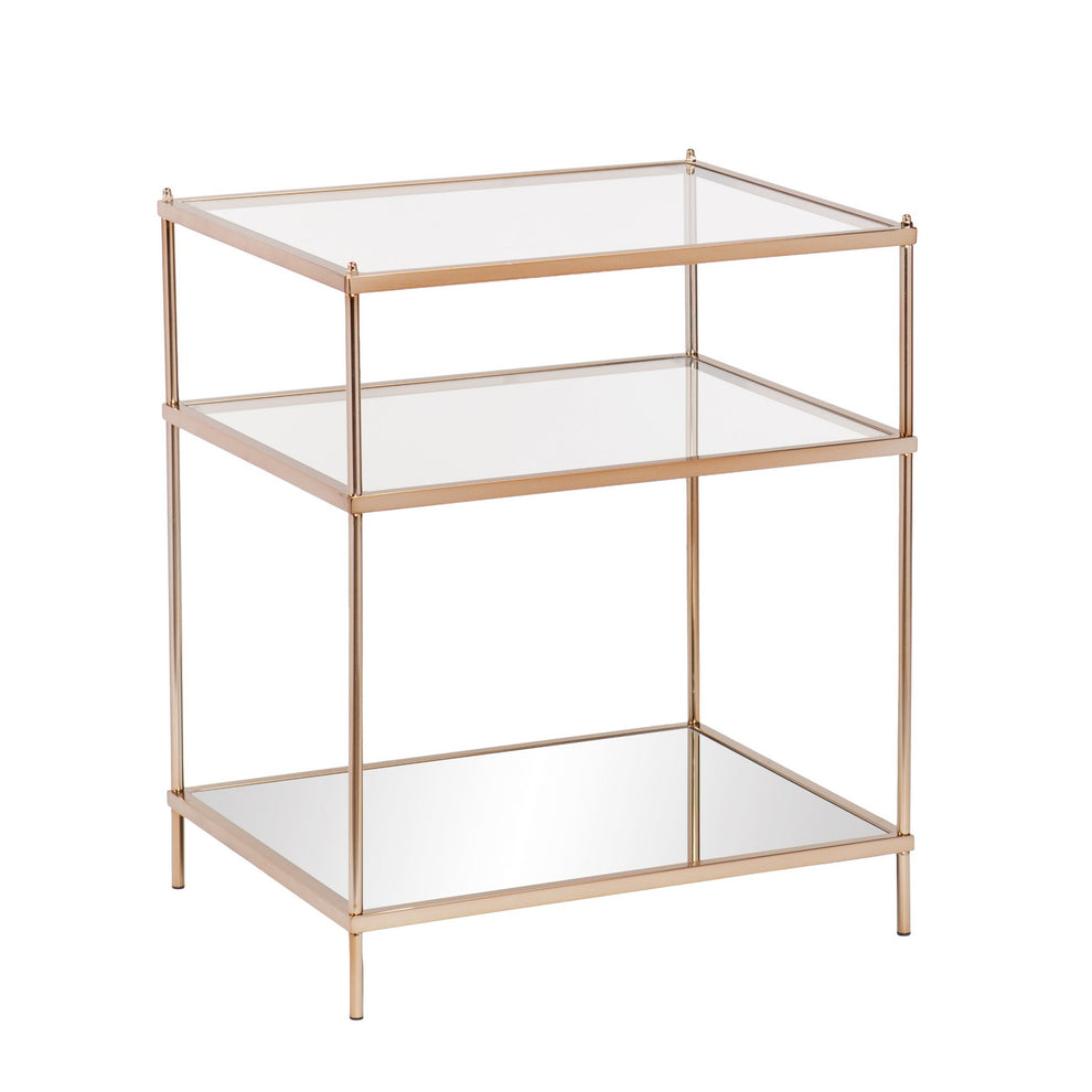 27" Gold Glass And Iron Square Mirrored End Table With Shelf By Homeroots | End Tables | Modishstore - 2