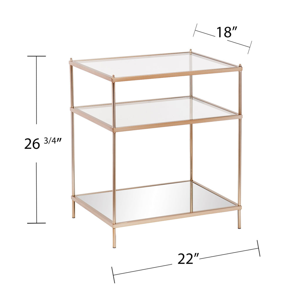 27" Gold Glass And Iron Square Mirrored End Table With Shelf By Homeroots | End Tables | Modishstore - 3