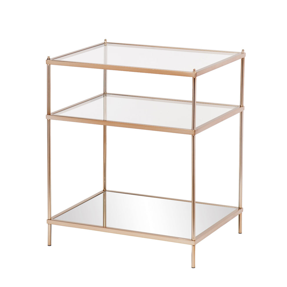 27" Gold Glass And Iron Square Mirrored End Table With Shelf By Homeroots | End Tables | Modishstore - 4
