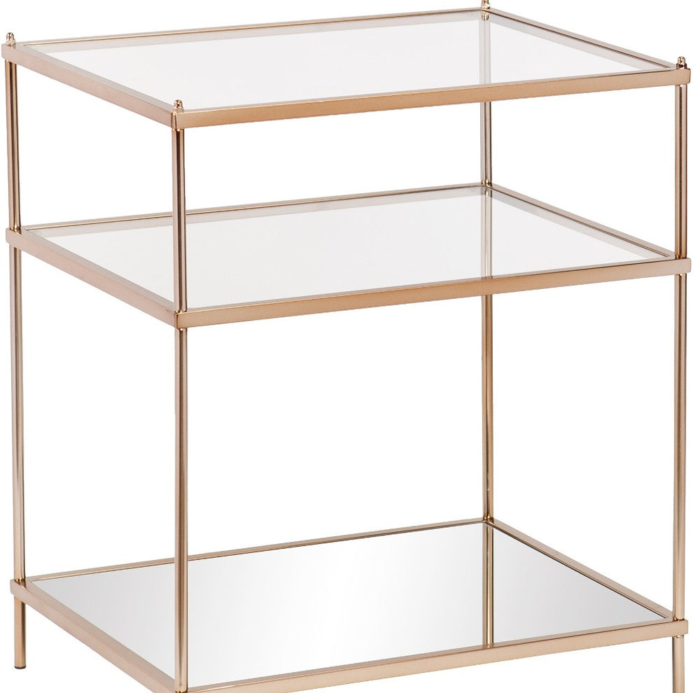 27" Gold Glass And Iron Square Mirrored End Table With Shelf By Homeroots | End Tables | Modishstore - 5