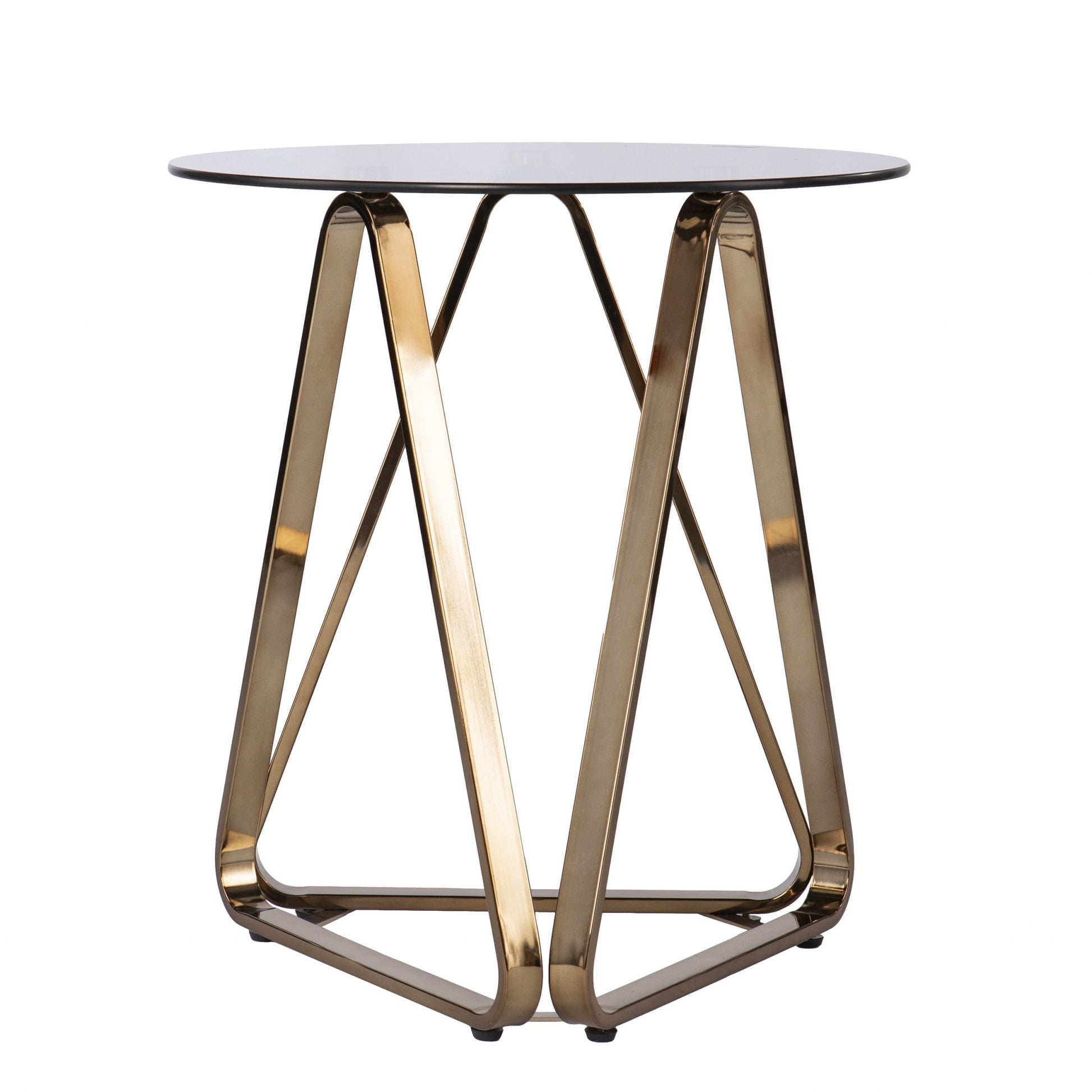 24" Champagne Glass And Iron Round End Table By Homeroots | End Tables | Modishstore - 2