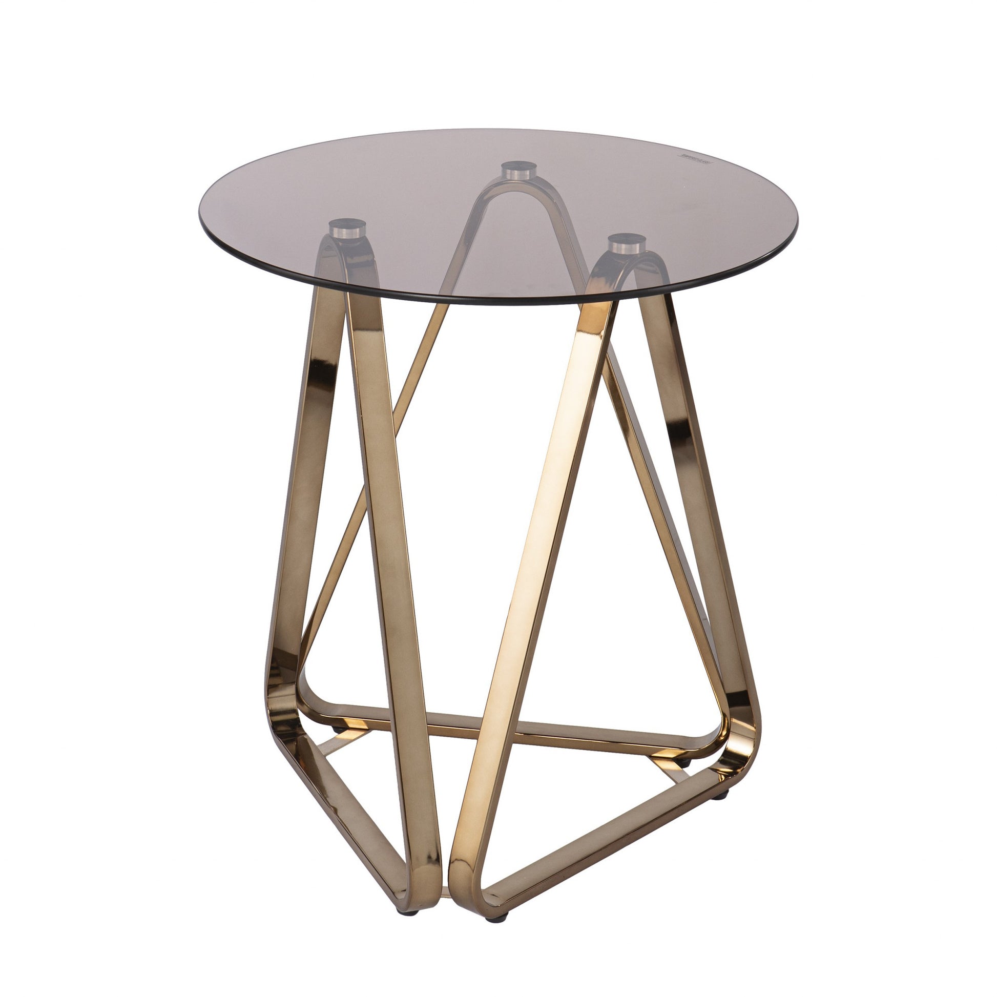 24" Champagne Glass And Iron Round End Table By Homeroots | End Tables | Modishstore - 3