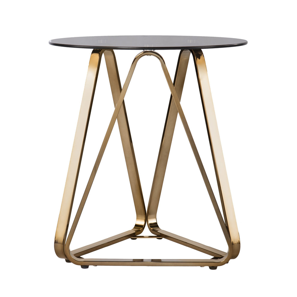 24" Champagne Glass And Iron Round End Table By Homeroots | End Tables | Modishstore - 4