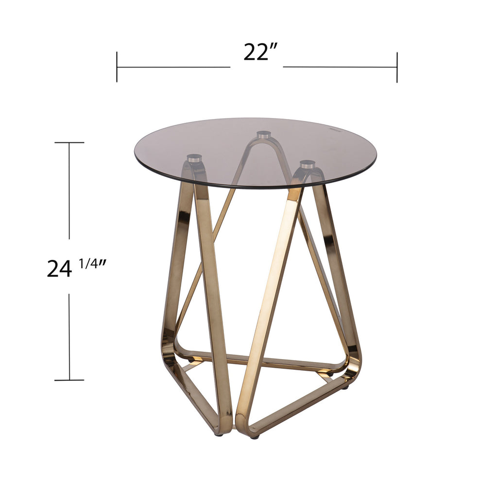 24" Champagne Glass And Iron Round End Table By Homeroots | End Tables | Modishstore - 6