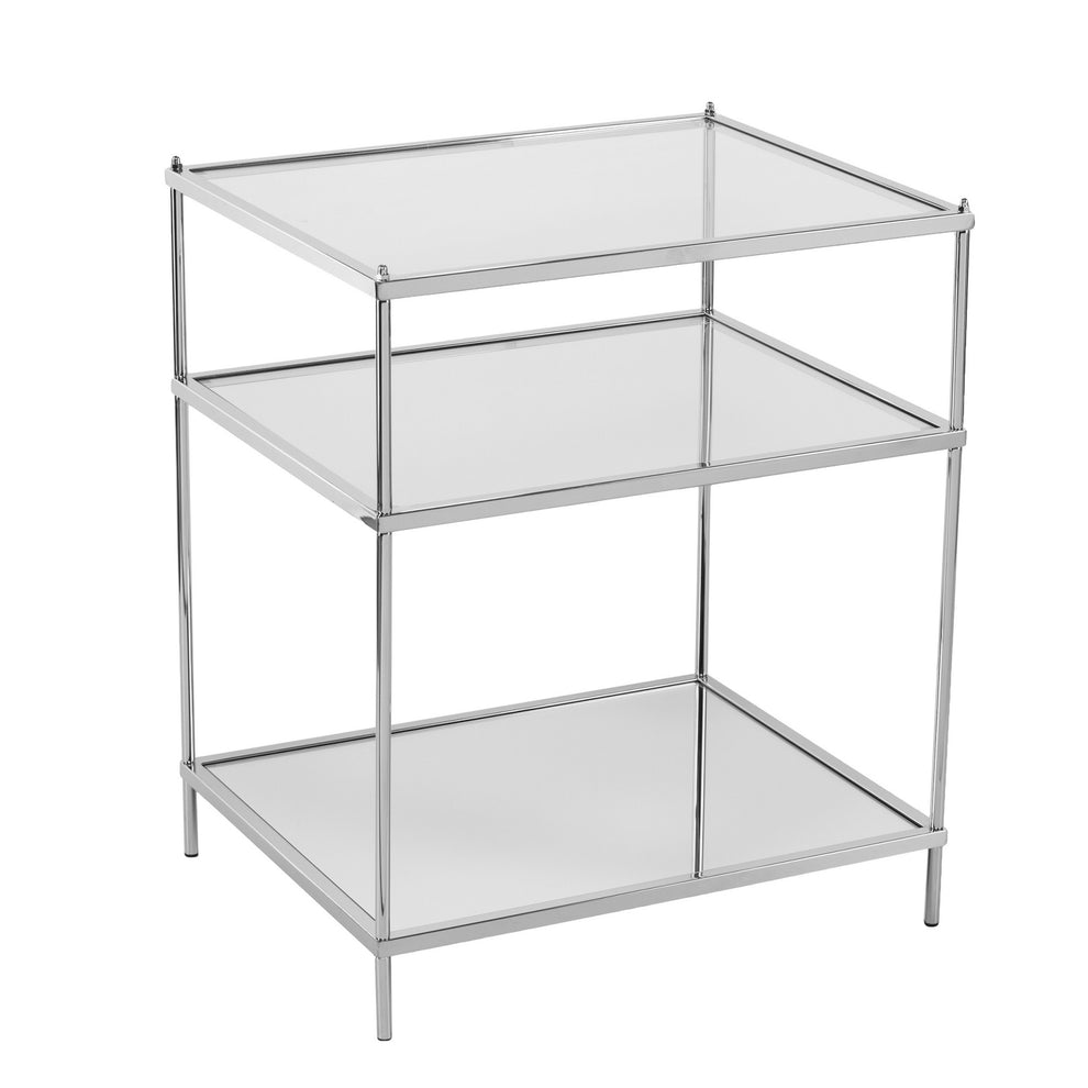 27" Chrome Glass And Iron Rectangular Mirrored End Table With Shelf By Homeroots | End Tables | Modishstore - 2
