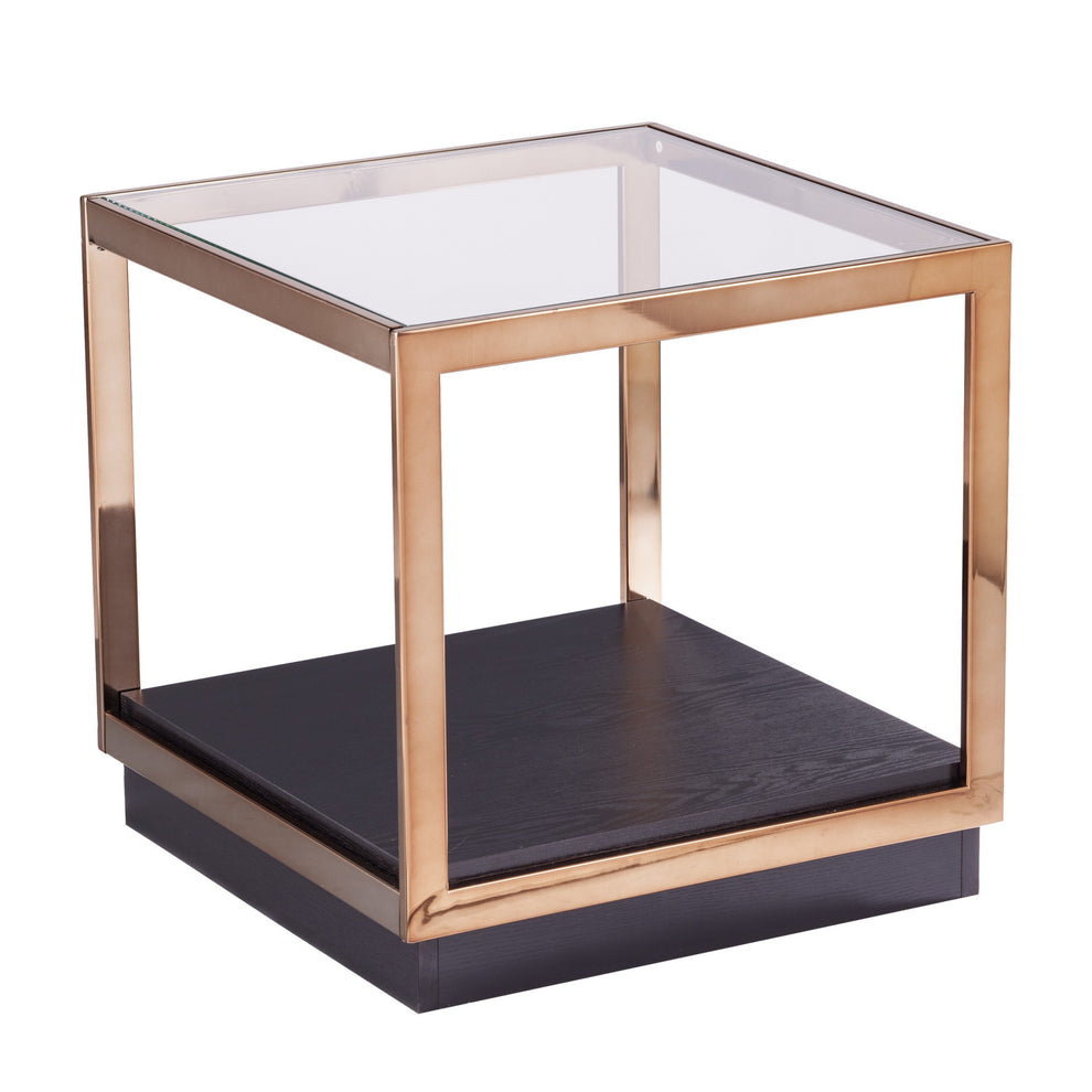 22" Champagne Glass And Iron Square End Table With Shelf By Homeroots | End Tables | Modishstore - 3