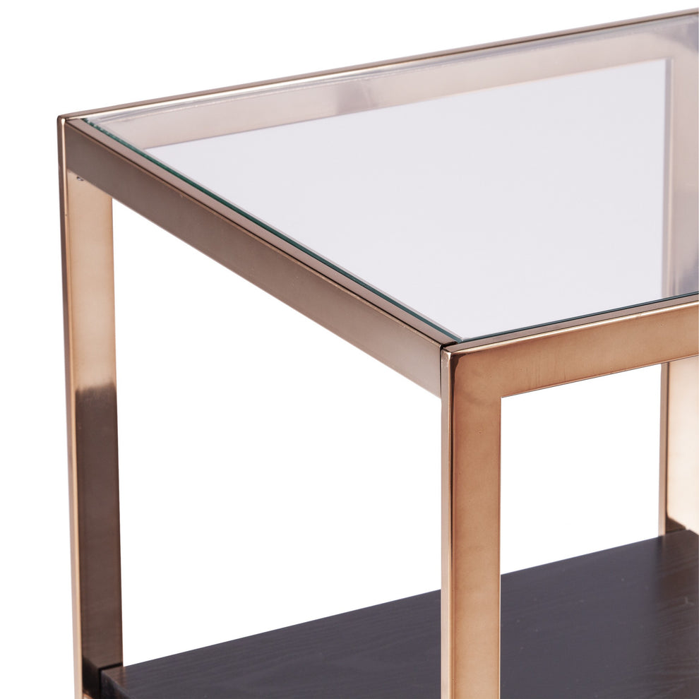 22" Champagne Glass And Iron Square End Table With Shelf By Homeroots | End Tables | Modishstore - 5