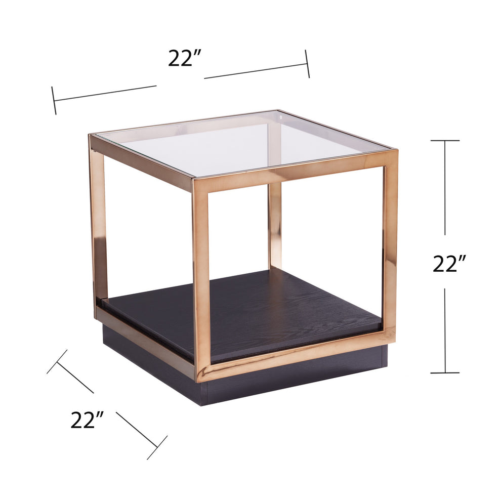 22" Champagne Glass And Iron Square End Table With Shelf By Homeroots | End Tables | Modishstore - 6