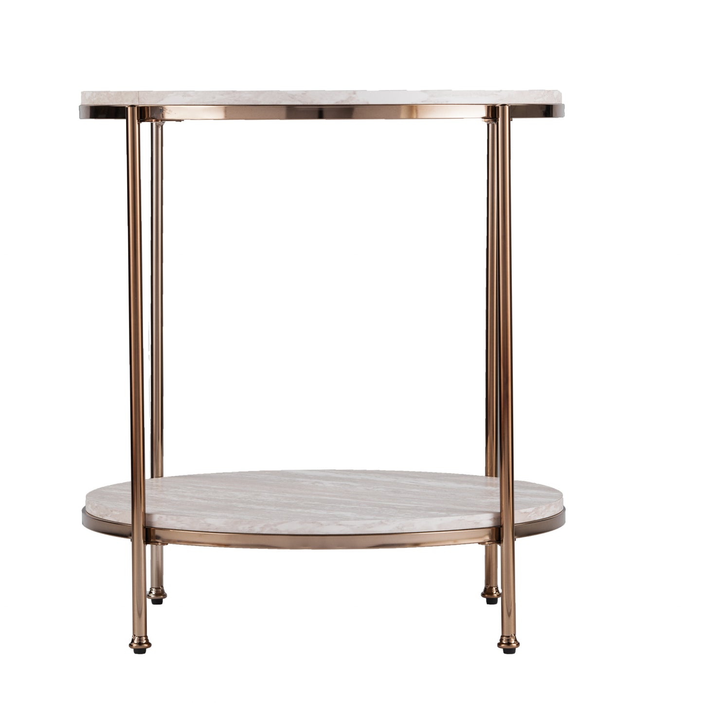 24" Champagne Faux Marble And Iron Round End Table With Shelf By Homeroots | End Tables | Modishstore - 2