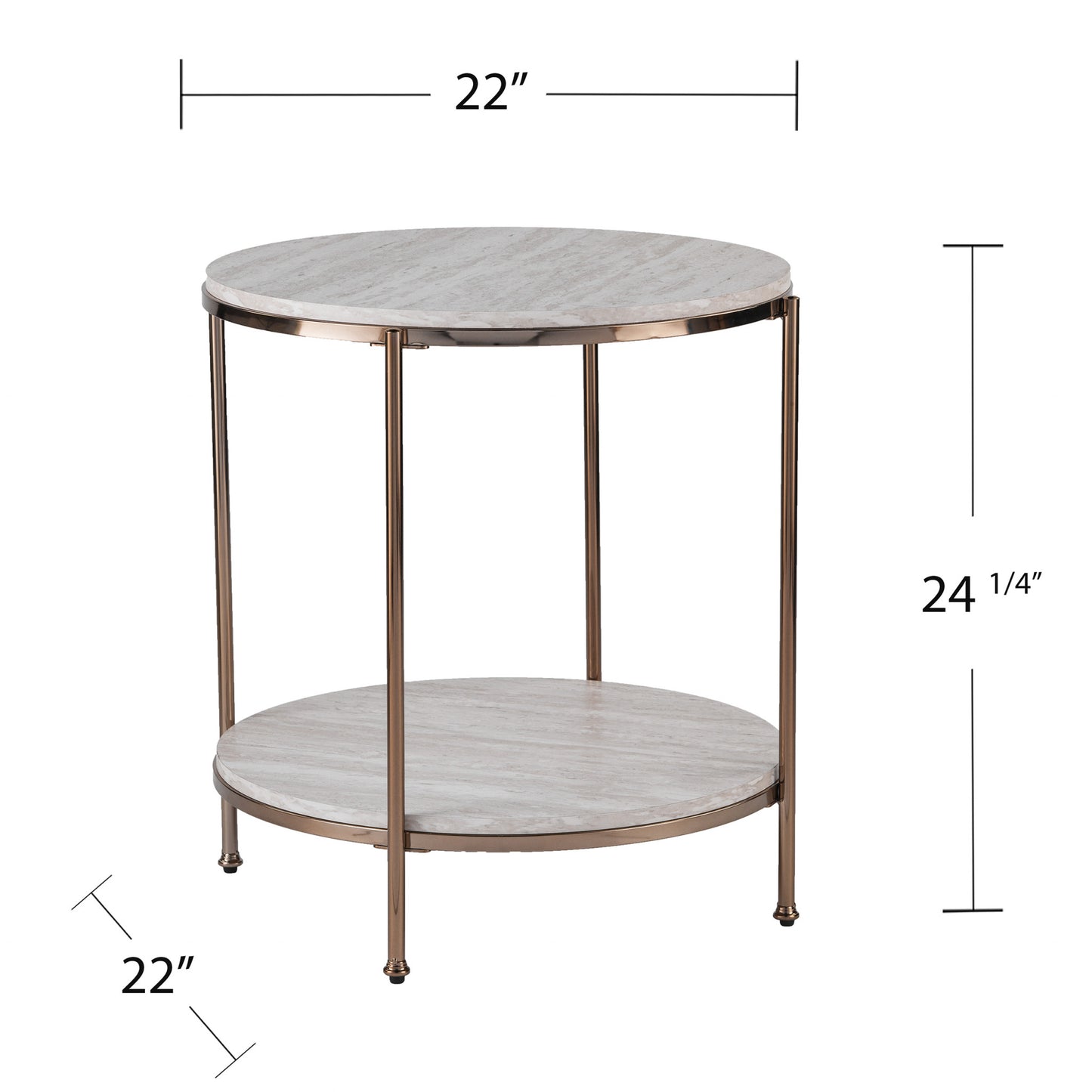 24" Champagne Faux Marble And Iron Round End Table With Shelf By Homeroots | End Tables | Modishstore - 3