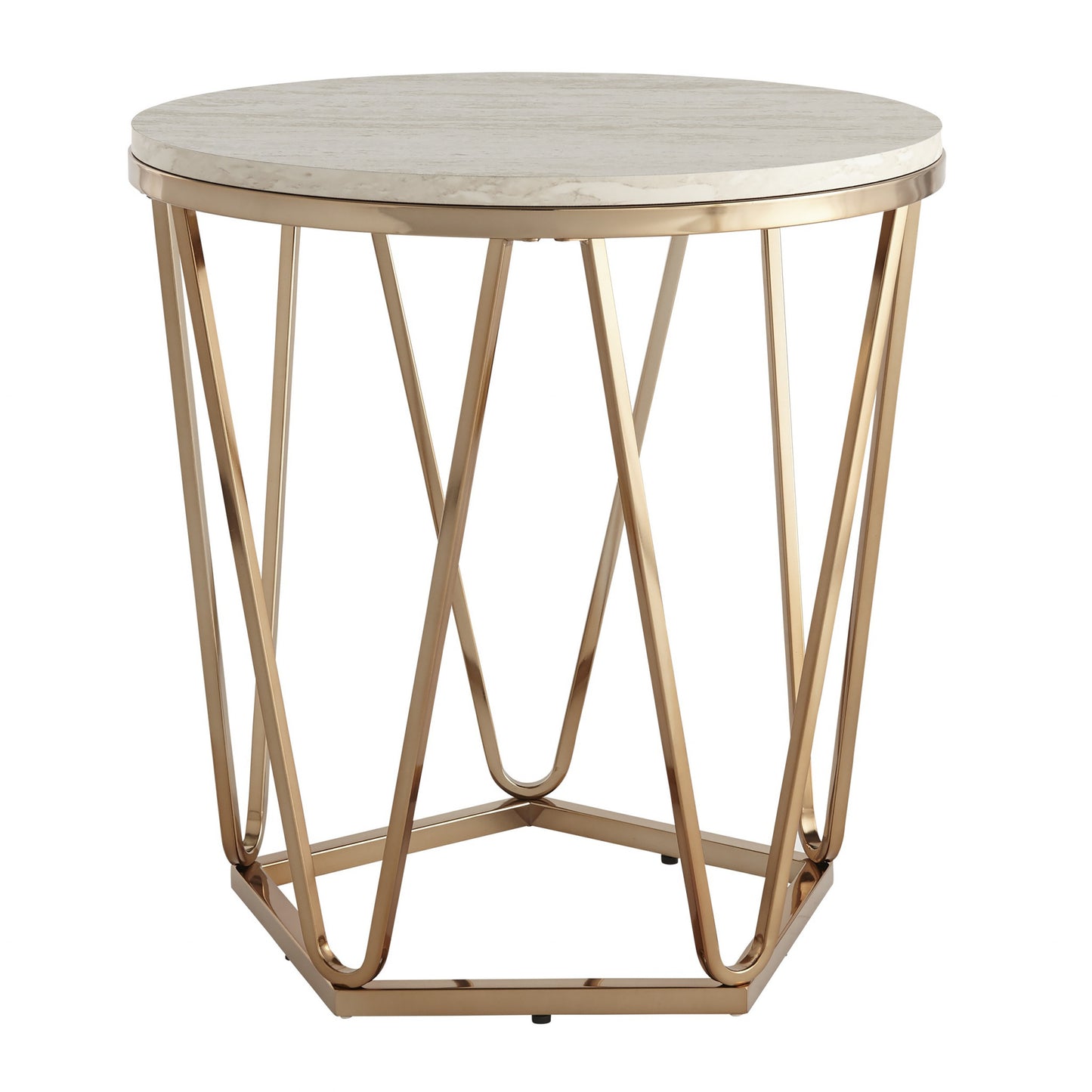 23" Champagne Manufactured Wood And Iron Round End Table By Homeroots | End Tables | Modishstore - 2