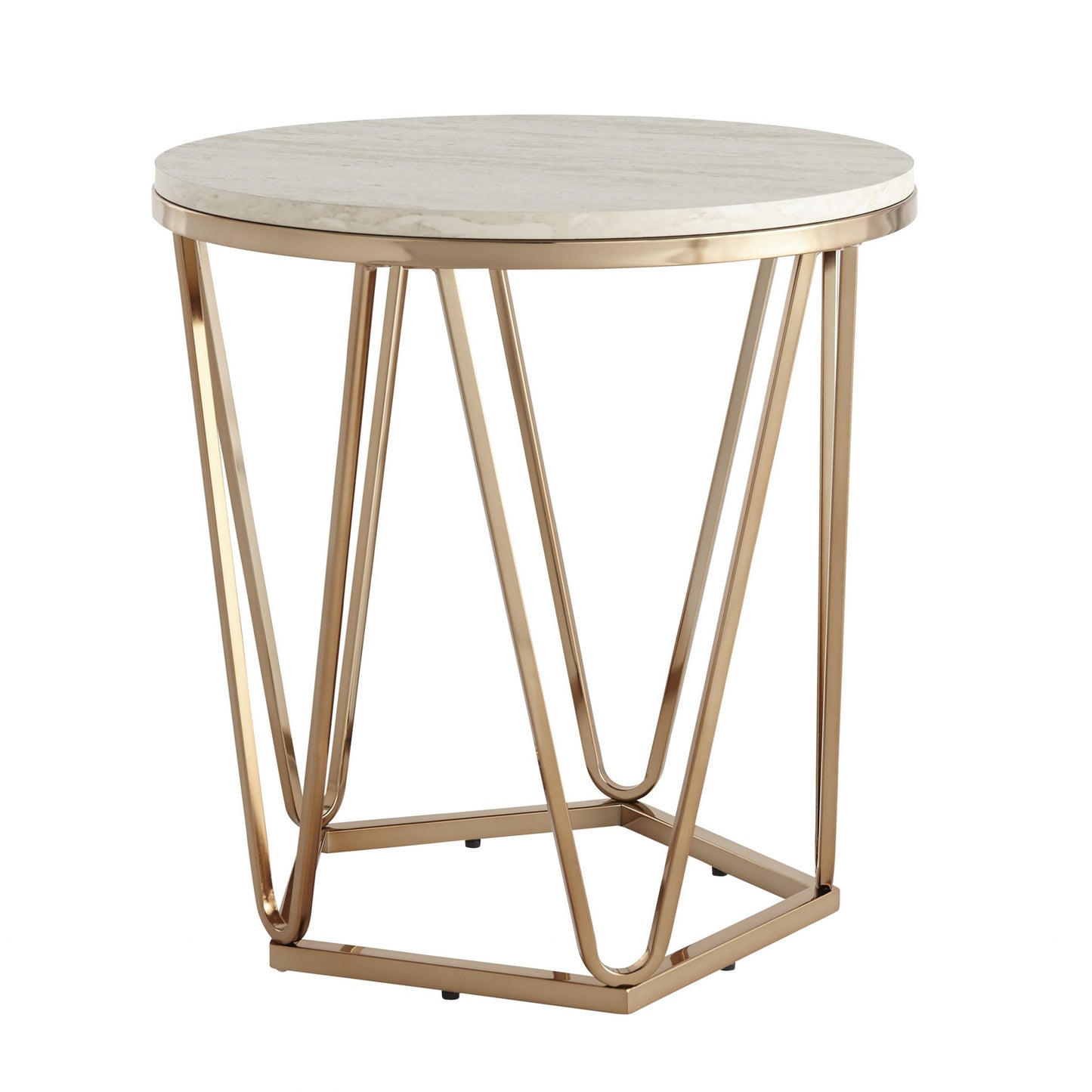 23" Champagne Manufactured Wood And Iron Round End Table By Homeroots | End Tables | Modishstore - 3
