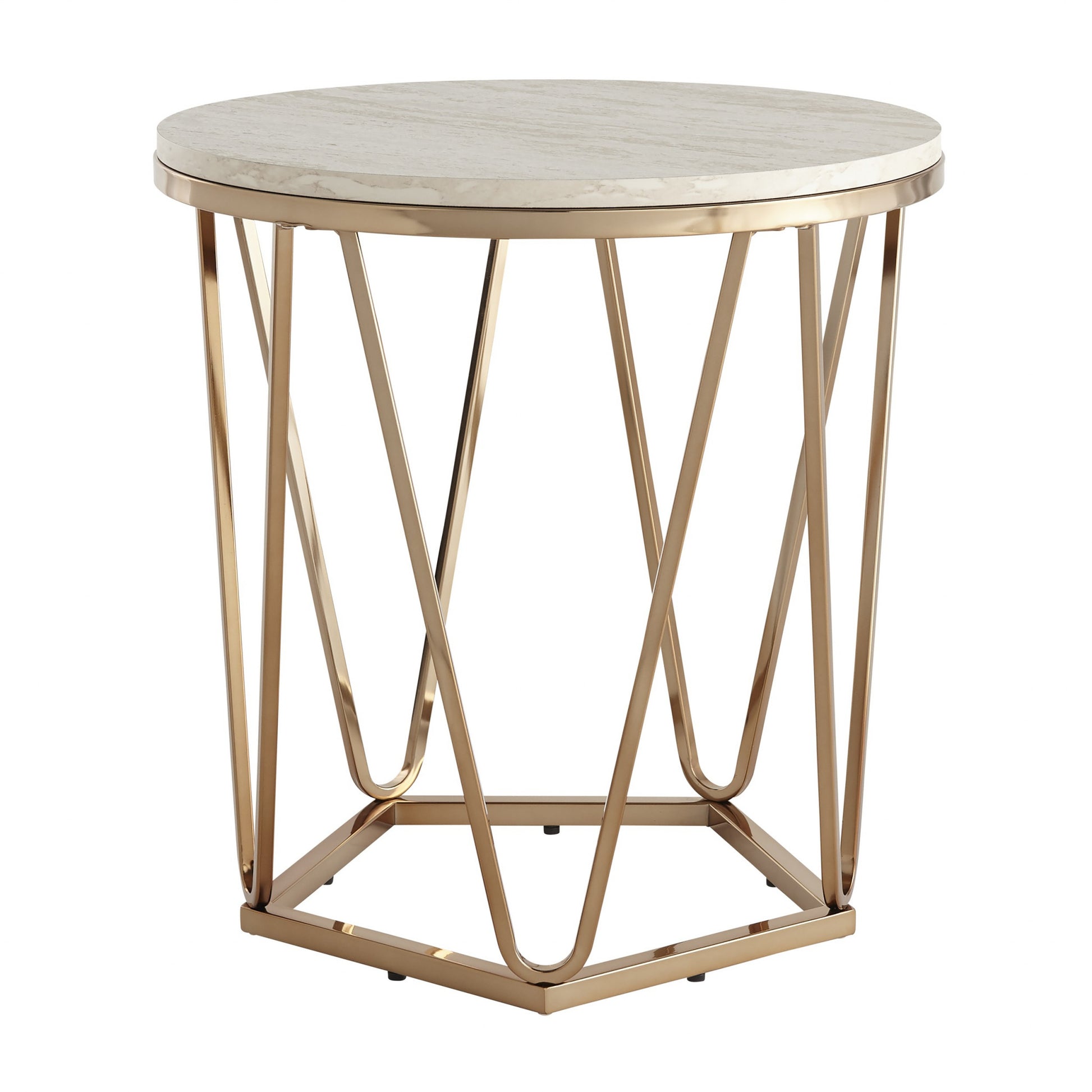 23" Champagne Manufactured Wood And Iron Round End Table By Homeroots | End Tables | Modishstore - 4