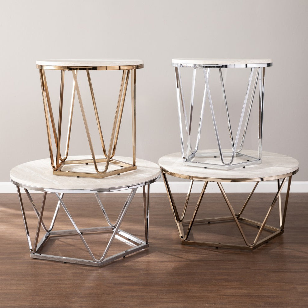 23" Champagne Manufactured Wood And Iron Round End Table By Homeroots | End Tables | Modishstore - 7