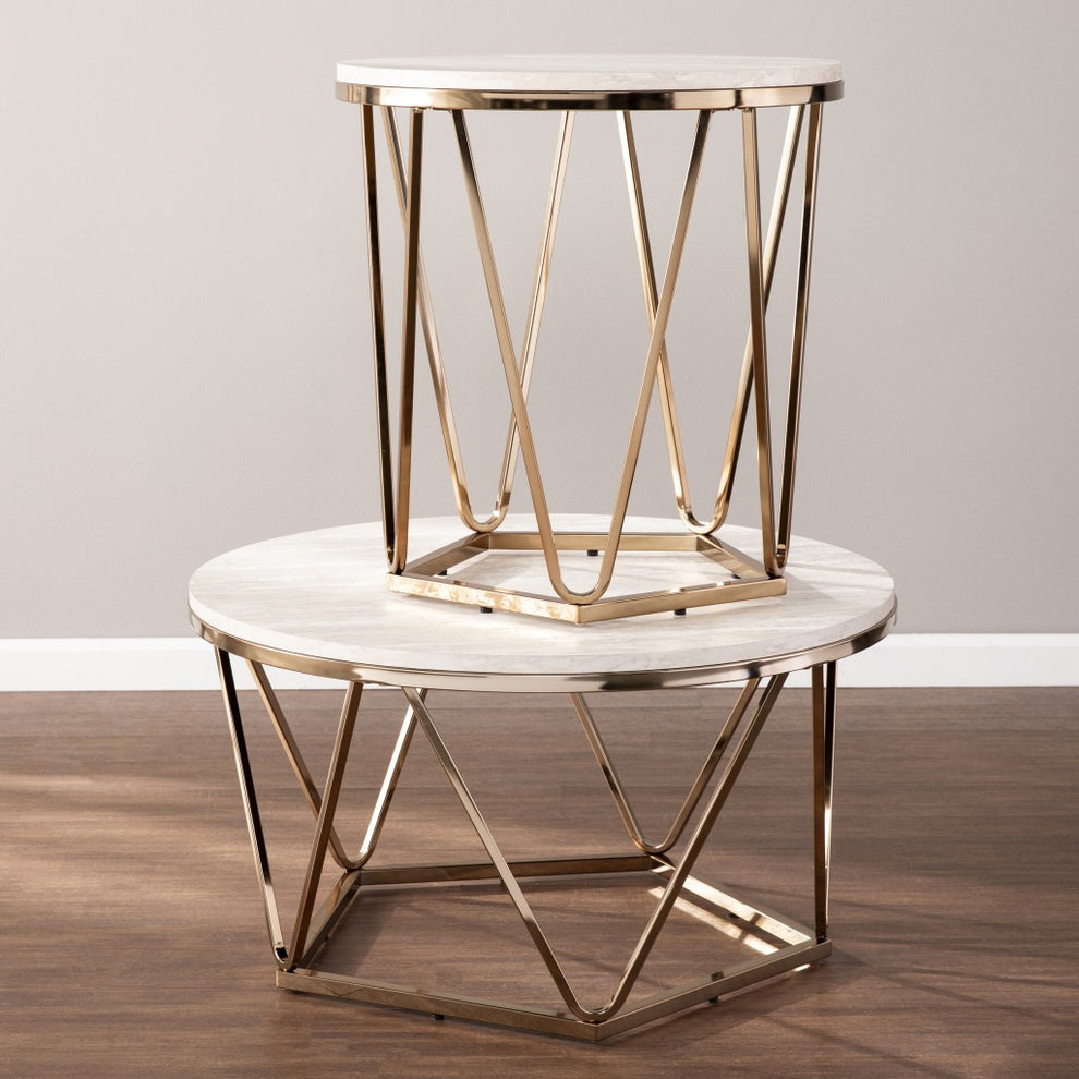 23" Champagne Manufactured Wood And Iron Round End Table By Homeroots | End Tables | Modishstore - 8