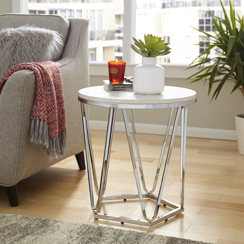 23" Silver Manufactured Wood And Iron Round End Table By Homeroots | End Tables | Modishstore