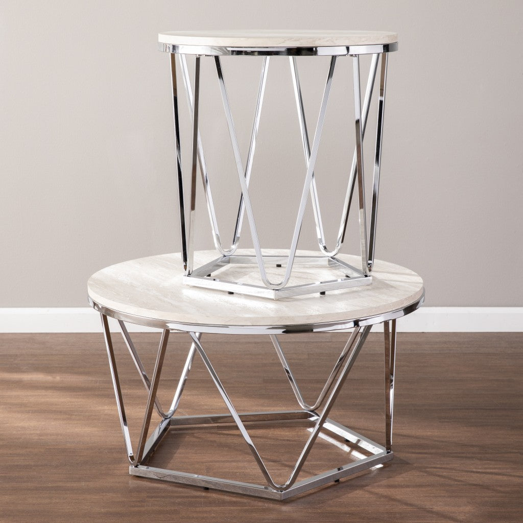 23" Silver Manufactured Wood And Iron Round End Table By Homeroots | End Tables | Modishstore - 8