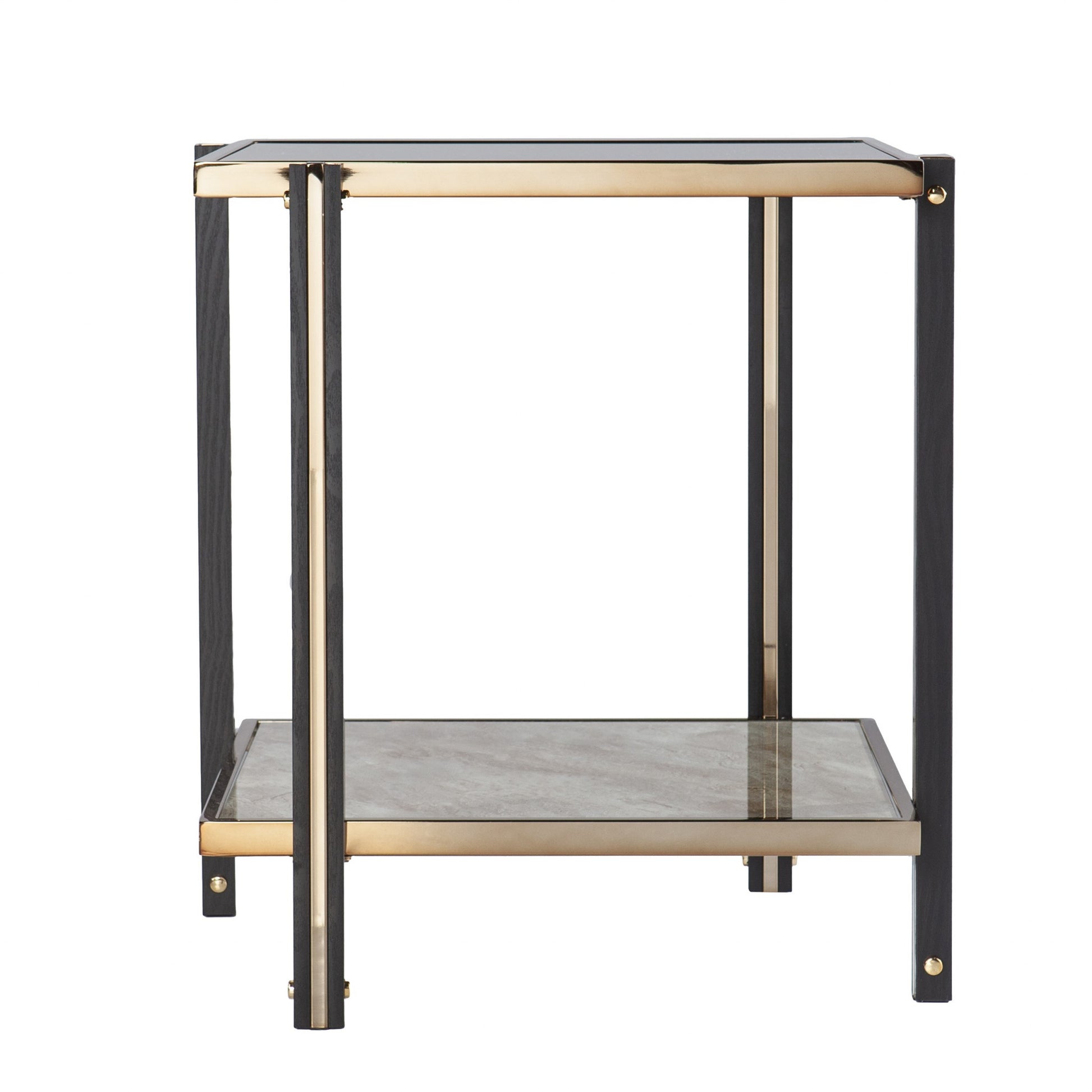 24" Champagne Glass And Iron Square Mirrored End Table With Shelf By Homeroots | End Tables | Modishstore - 2