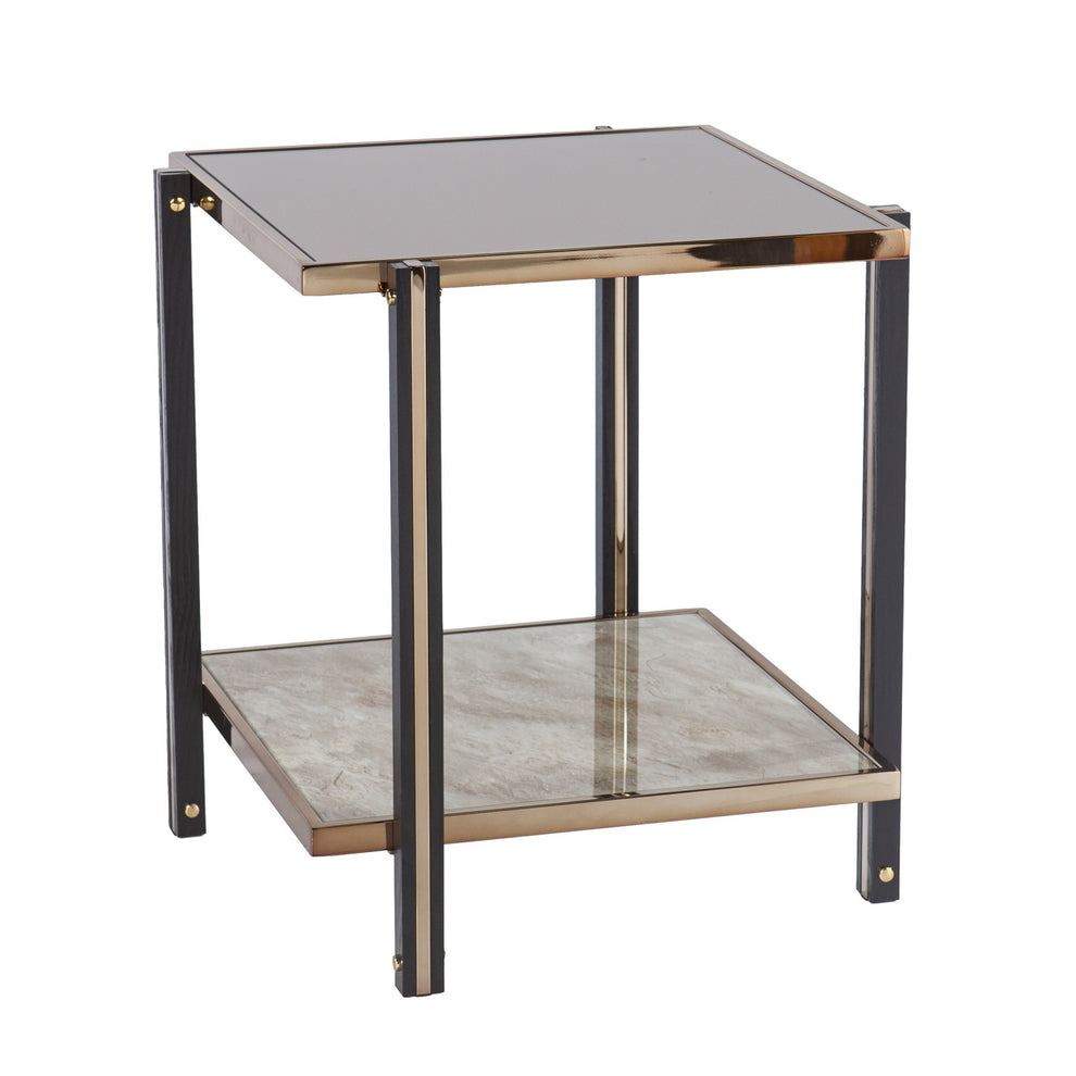24" Champagne Glass And Iron Square Mirrored End Table With Shelf By Homeroots | End Tables | Modishstore - 3