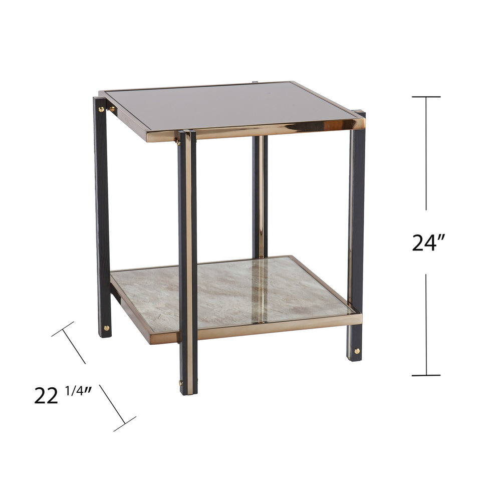 24" Champagne Glass And Iron Square Mirrored End Table With Shelf By Homeroots | End Tables | Modishstore - 5