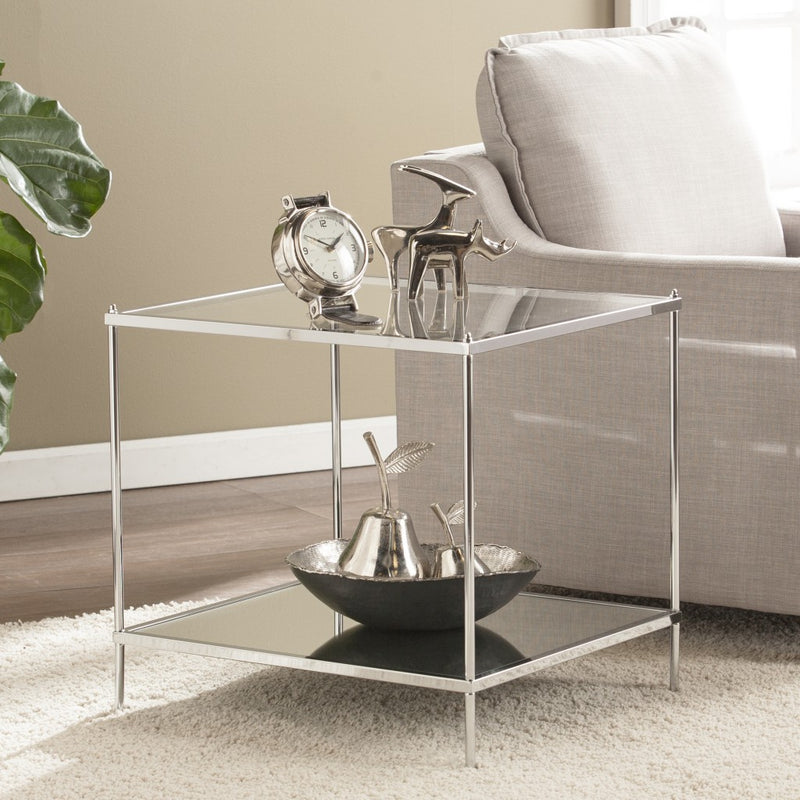 22" Chrome Glass And Iron Square Mirrored End Table By Homeroots | End Tables | Modishstore