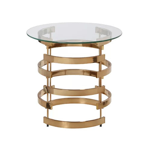21" Champagne Glass And Iron Round End Table By Homeroots | End Tables | Modishstore - 2