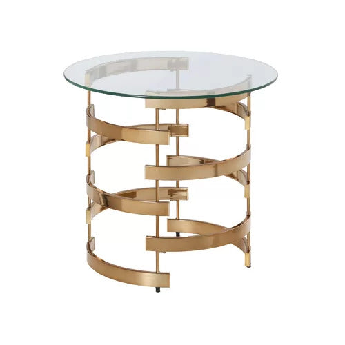 21" Champagne Glass And Iron Round End Table By Homeroots | End Tables | Modishstore - 3