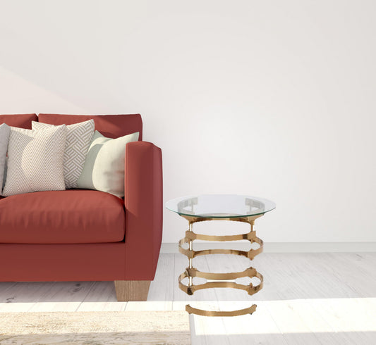 21" Champagne Glass And Iron Round End Table By Homeroots | End Tables | Modishstore