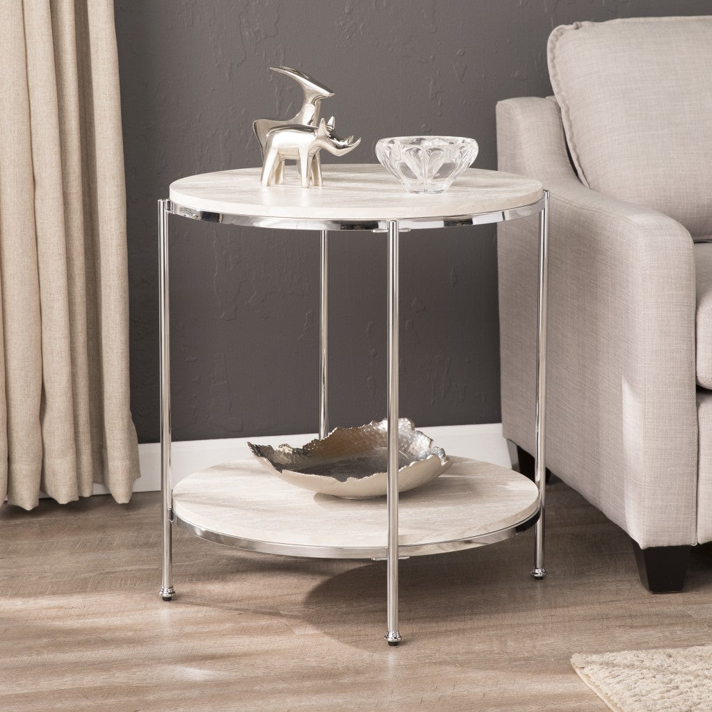24" Chrome Manufactured Wood And Iron Rectangular End Table With Shelf By Homeroots | End Tables | Modishstore