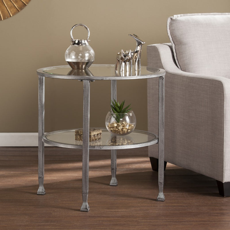 24" Silver Glass And Iron Round End Table By Homeroots | End Tables | Modishstore