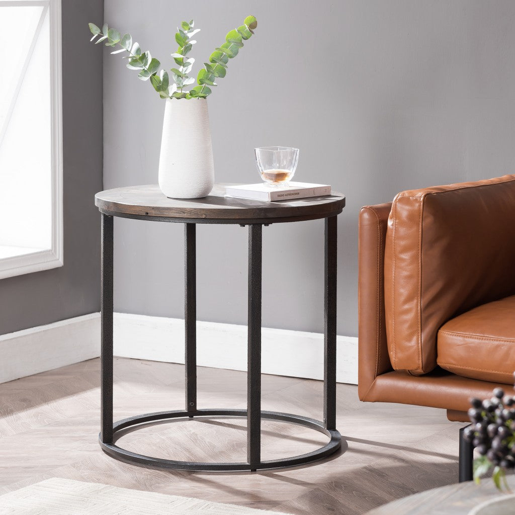 24" Natural Wood Solid Wood And Iron Round End Table By Homeroots | End Tables | Modishstore