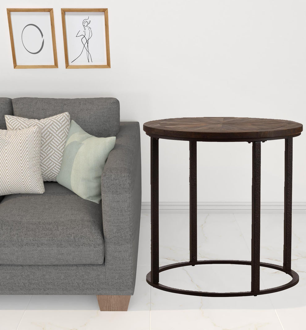 24" Natural Wood Solid Wood And Iron Round End Table By Homeroots | End Tables | Modishstore - 6