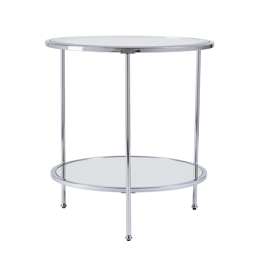 26" Chrome Glass And Iron Round Mirrored End Table With Shelf By Homeroots | End Tables | Modishstore - 2