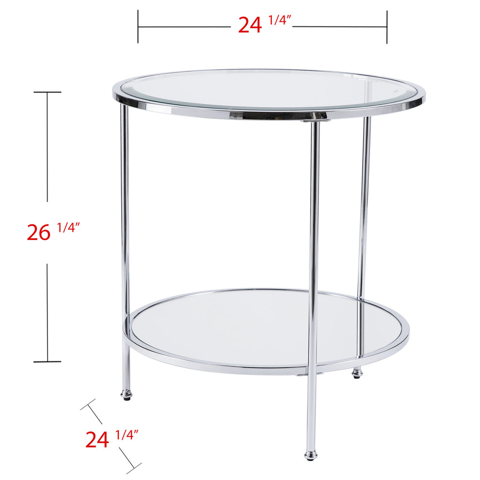 26" Chrome Glass And Iron Round Mirrored End Table With Shelf By Homeroots | End Tables | Modishstore - 3