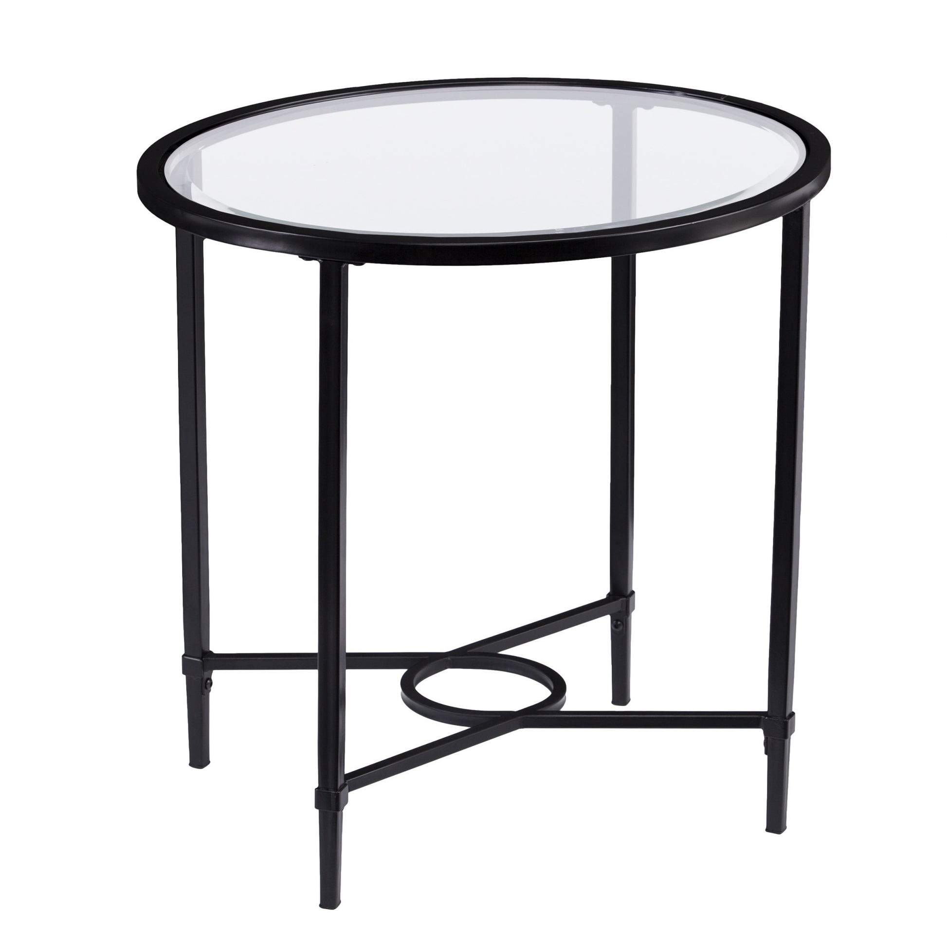 25" Black Glass And Iron Oval End Table By Homeroots | End Tables | Modishstore - 3