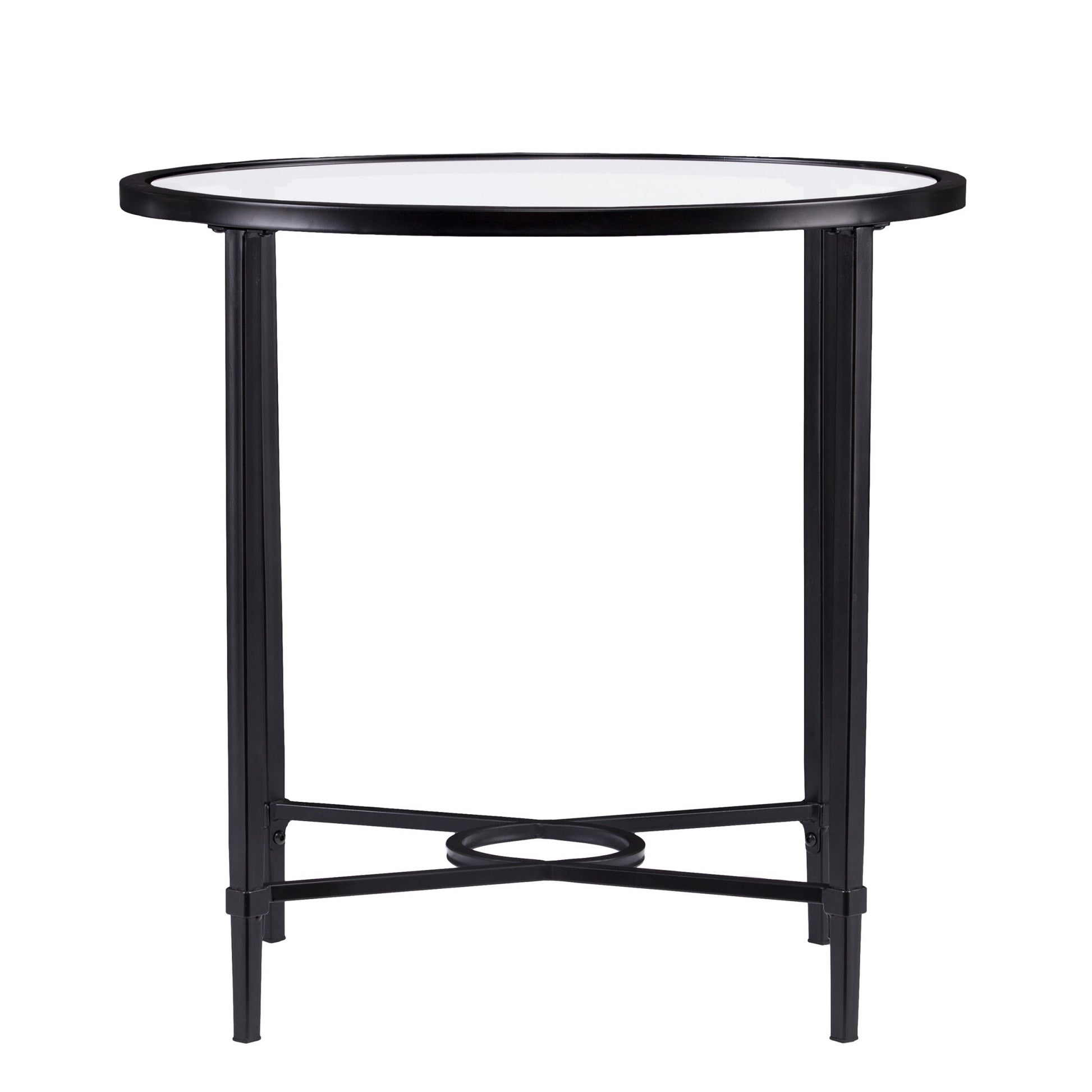 25" Black Glass And Iron Oval End Table By Homeroots | End Tables | Modishstore - 6