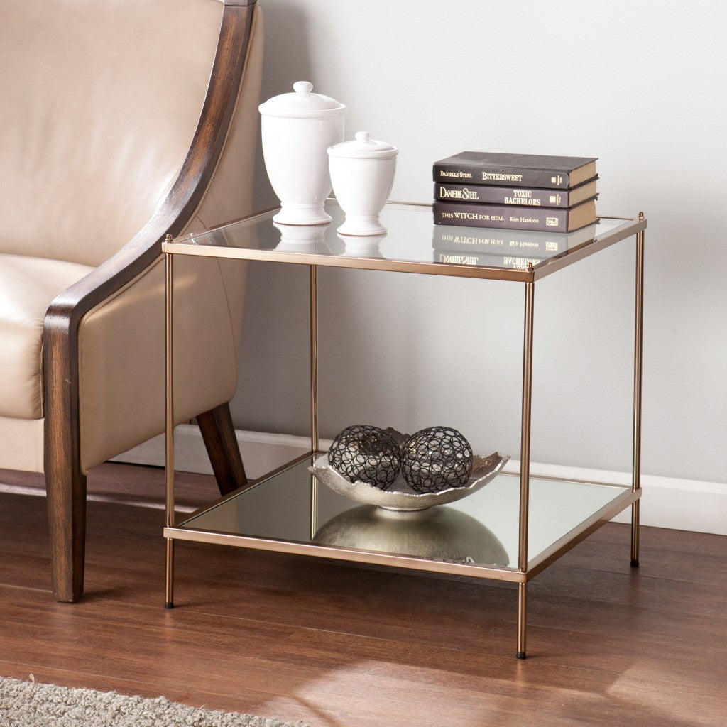 22" Gold Glass And Iron Square Mirrored End Table By Homeroots | End Tables | Modishstore