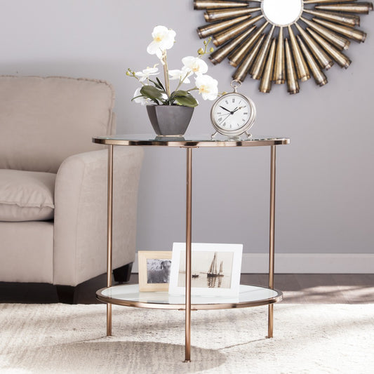 26" Gold Glass And Iron Round End Table With Shelf By Homeroots | End Tables | Modishstore
