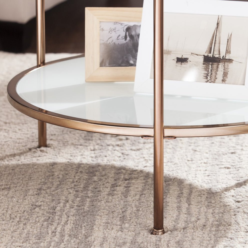 26" Gold Glass And Iron Round End Table With Shelf By Homeroots | End Tables | Modishstore - 2