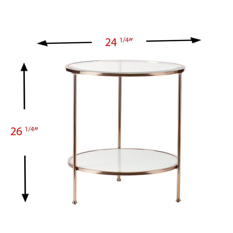 26" Gold Glass And Iron Round End Table With Shelf By Homeroots | End Tables | Modishstore - 4