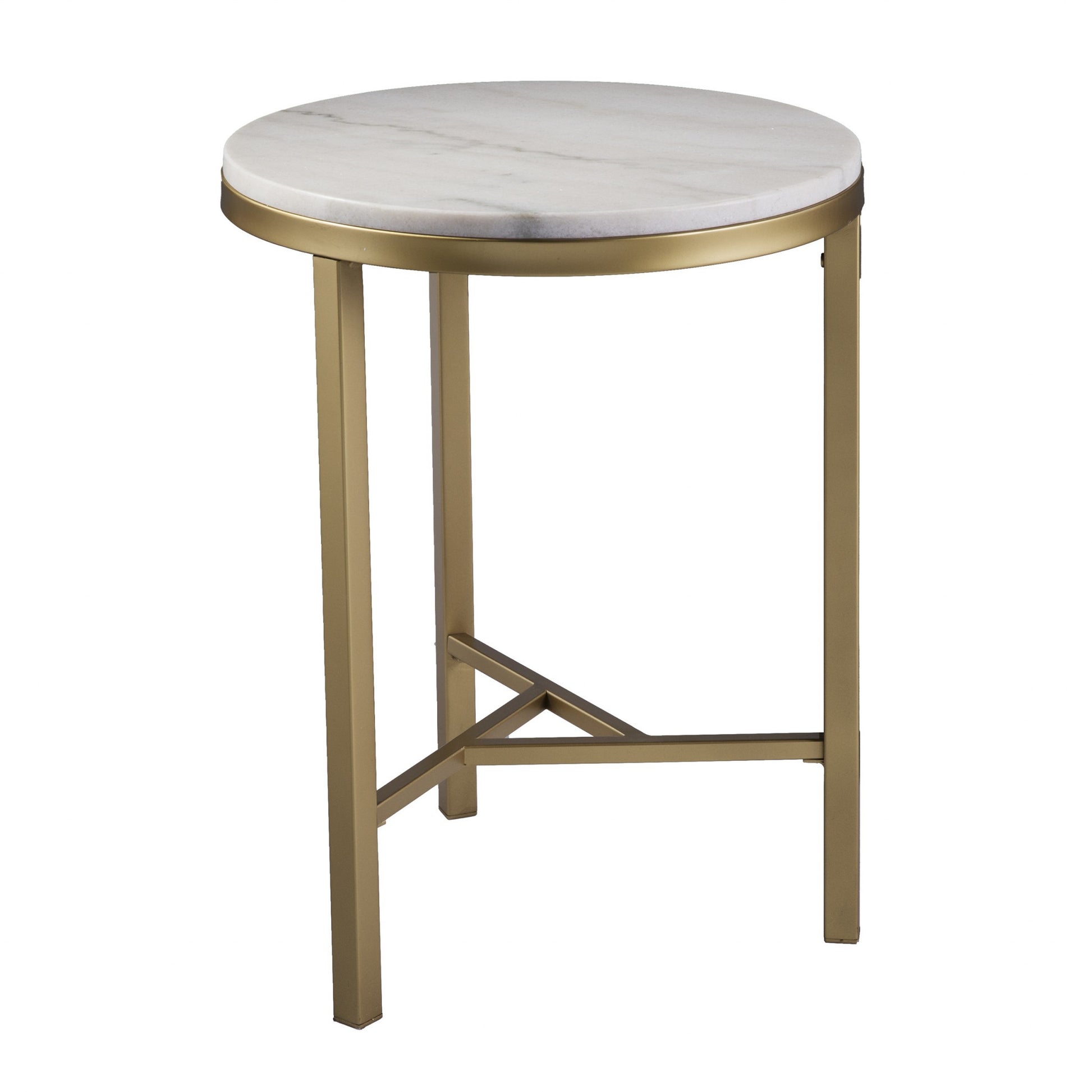 24" Champagne Genuine Marble Look And Iron Rectangular End Table By Homeroots | End Tables | Modishstore - 2