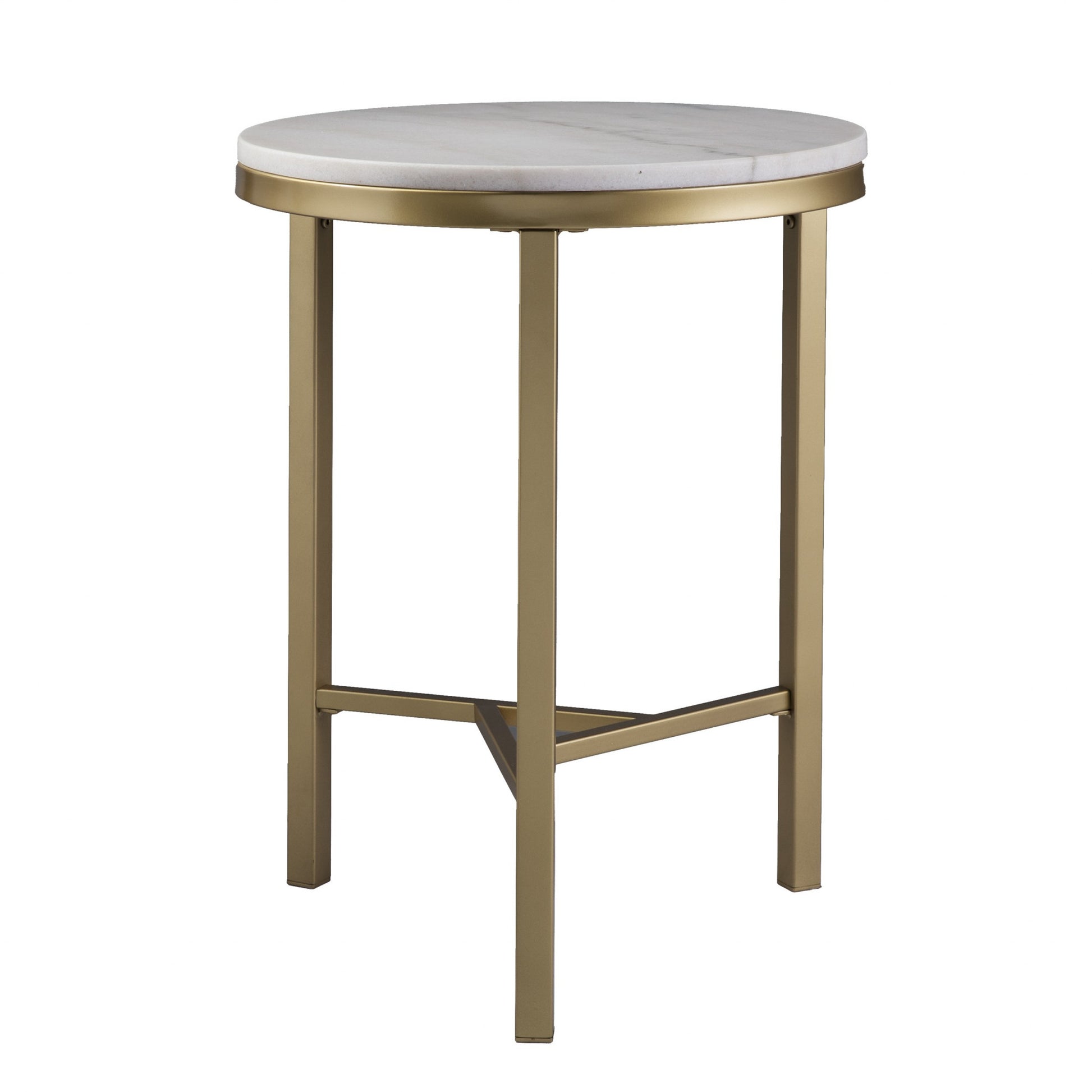 24" Champagne Genuine Marble Look And Iron Rectangular End Table By Homeroots | End Tables | Modishstore - 3