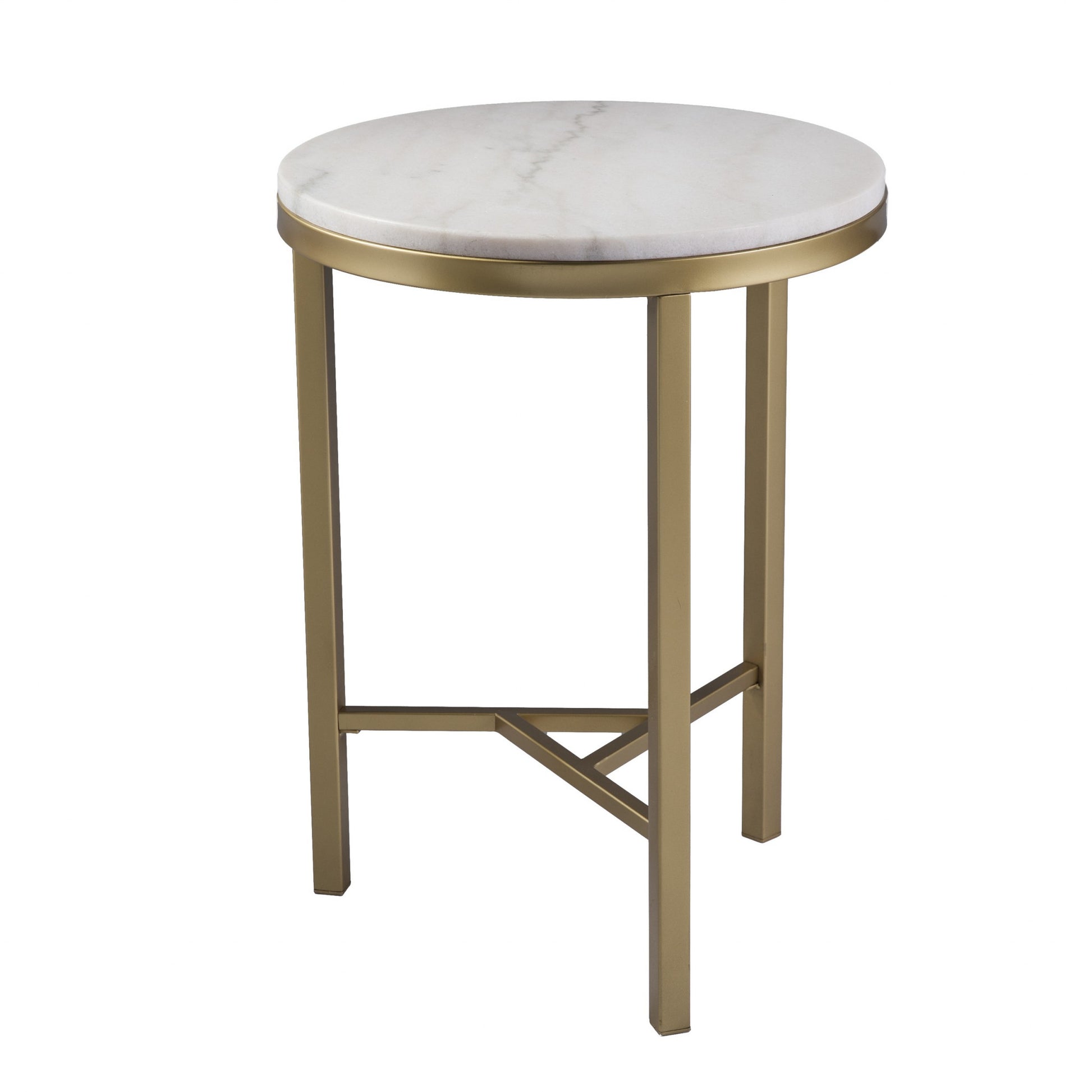 24" Champagne Genuine Marble Look And Iron Rectangular End Table By Homeroots | End Tables | Modishstore - 4