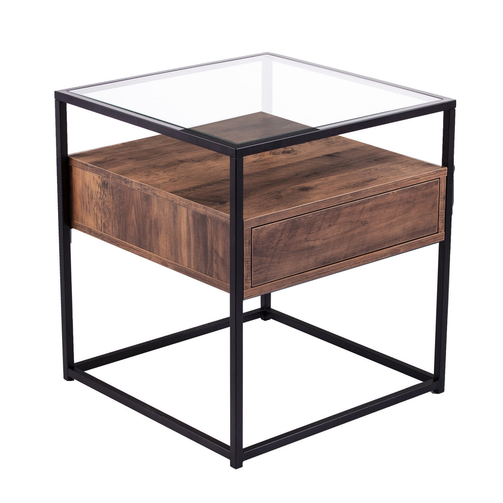 22" Black Glass And Iron Square End Table With Drawer With Shelf By Homeroots | End Tables | Modishstore - 3