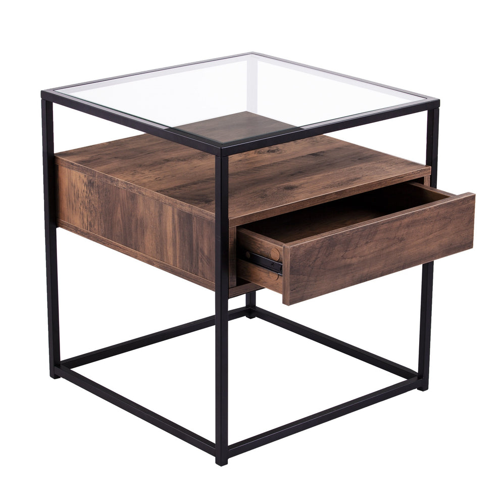 22" Black Glass And Iron Square End Table With Drawer With Shelf By Homeroots | End Tables | Modishstore - 9