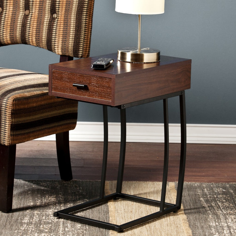 23" Brown Manufactured Wood And Iron Rectangular End Table With Drawer By Homeroots | End Tables | Modishstore - 2
