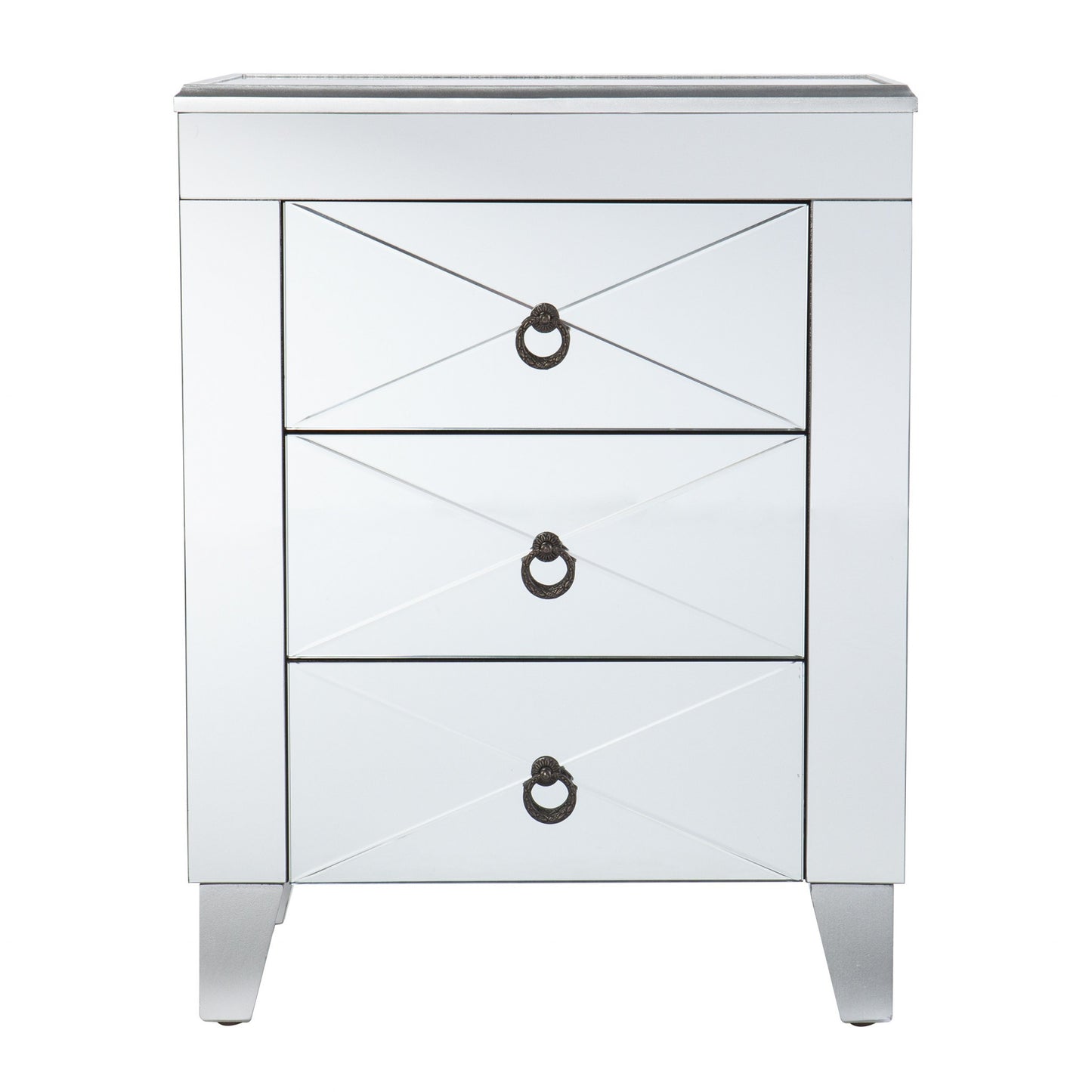 26" Silver Manufactured Wood And Iron Rectangular Mirrored End Table With Three Drawers And By Homeroots | End Tables | Modishstore - 3