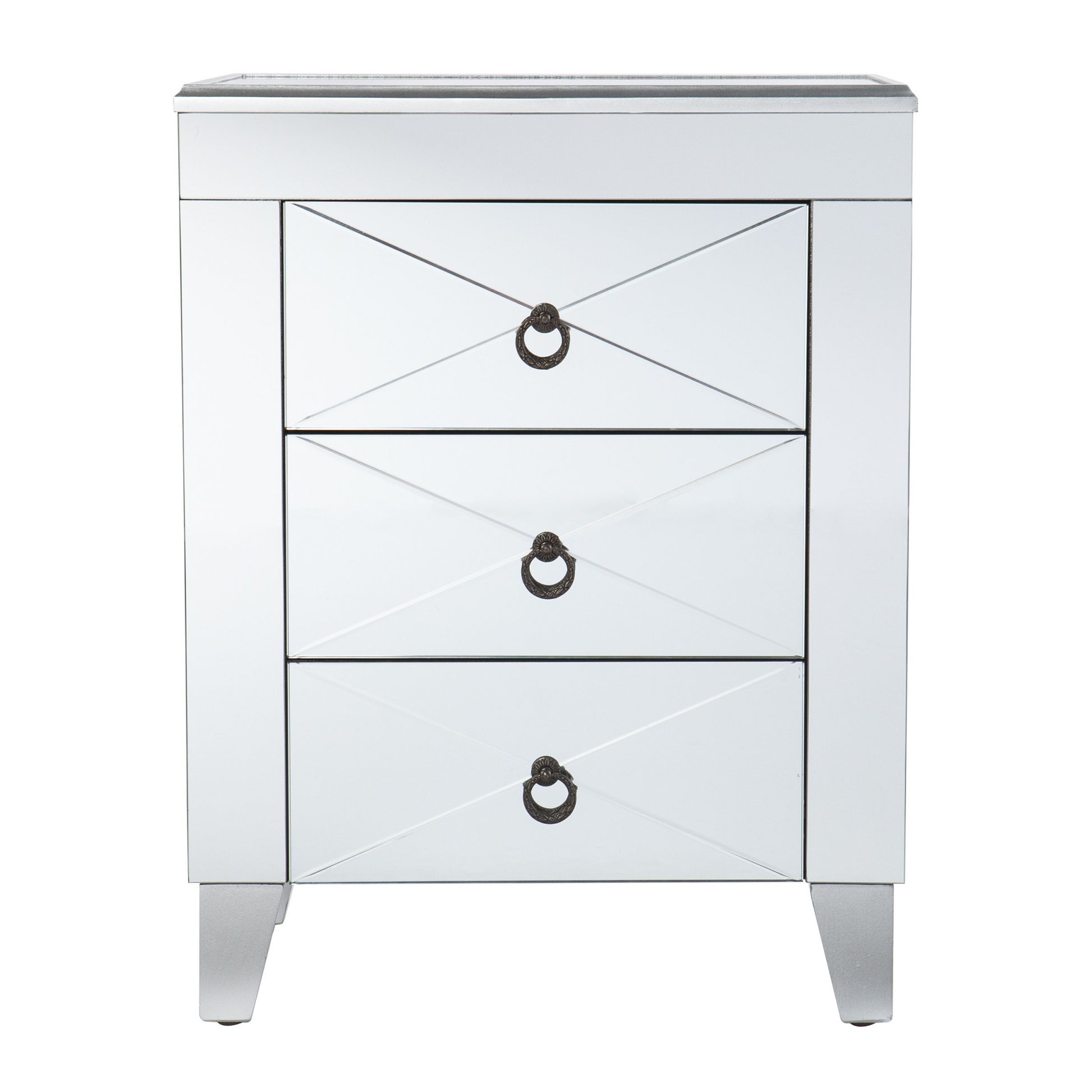 26" Silver Manufactured Wood And Iron Rectangular Mirrored End Table With Three Drawers And By Homeroots | End Tables | Modishstore - 3