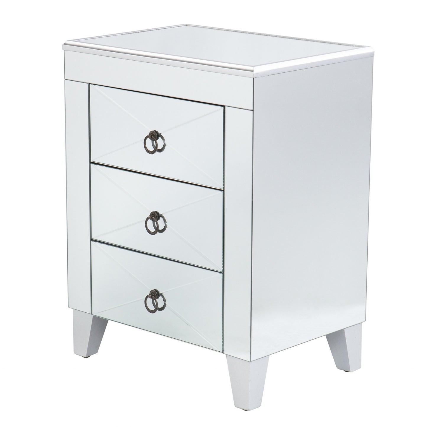 26" Silver Manufactured Wood And Iron Rectangular Mirrored End Table With Three Drawers And By Homeroots | End Tables | Modishstore - 4
